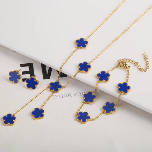 Adjustable Gold-Plated Stainless Steel Plant Flower Bracelet for Women – Trendy Clover Design with Five Leaf Petals, Waterproof & Anti-Allergic Jewelry Gift